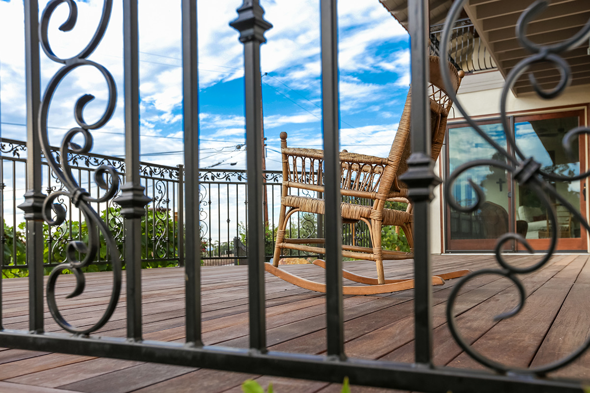 Wrought-iron balcony detail of the Mediterranean Soul custom home